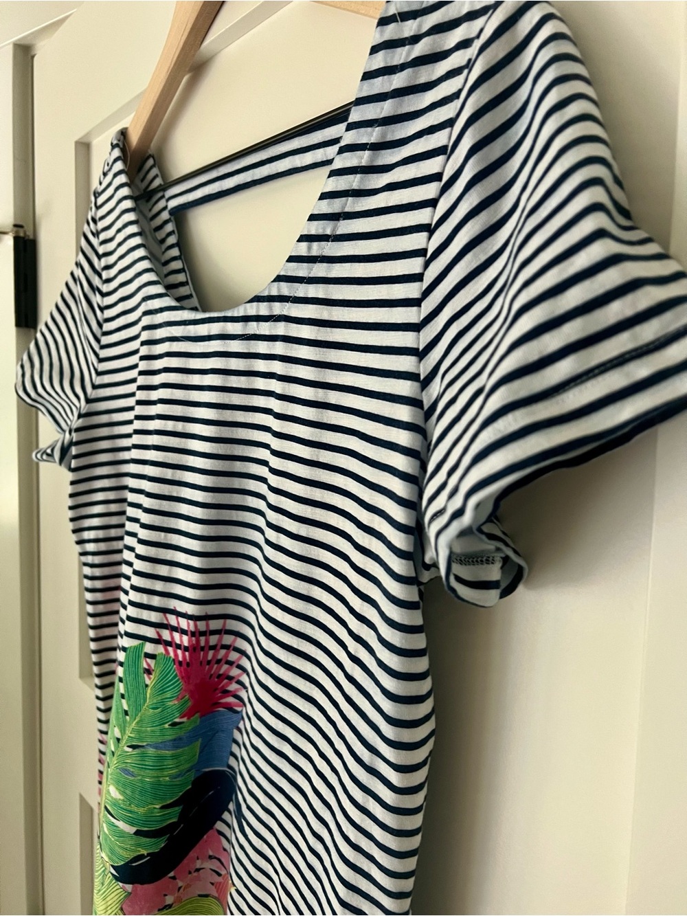 Tommy Bahama Navy White Striped Tropical Floral Cotton Dress Medium - Picture 2 of 12
